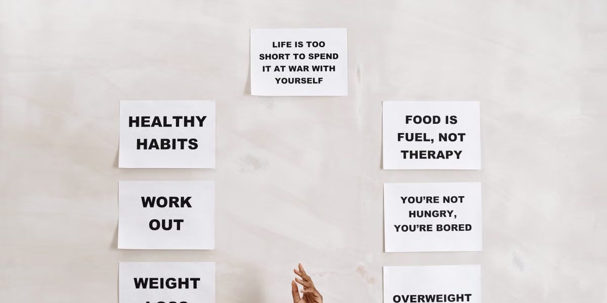 Collection of motivational quotes promoting healthy habits and mental well-being.