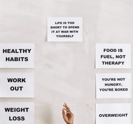 Collection of motivational quotes promoting healthy habits and mental well-being.