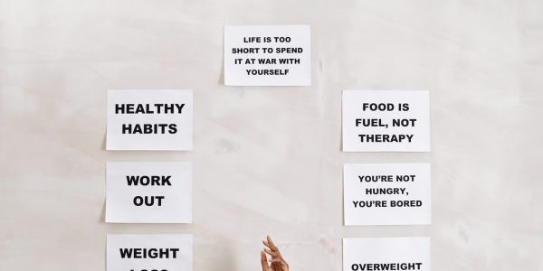 Collection of motivational quotes promoting healthy habits and mental well-being.